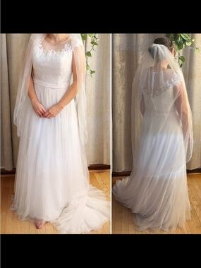 White Lace Bodice Tulle Bridal Gown